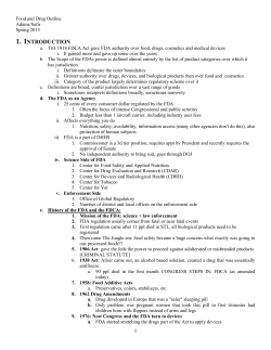 Food and Drug Law &ndash; Adams Safir &ndash; Spring 2013