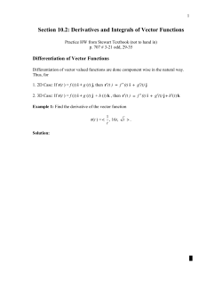 Section 10.2: Derivatives and Integrals of Vector Functions