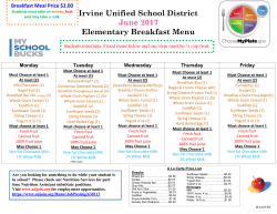 Irvine Unified School District June 2017 Elementary Breakfast Menu