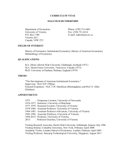 CURRICULUM VITAE MALCOLM RUTHERFORD Department of