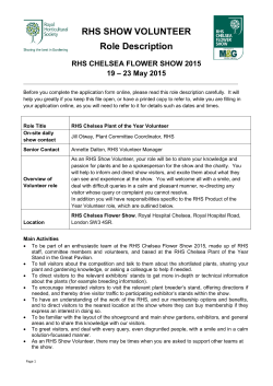 Role Description RHS Chelsea Plant of the Year Volunteer 2015