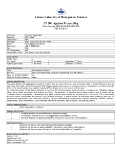 CS 501-Applied Probability-Dr. Ihsan Ayyub Qazi