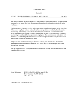 STAFF PERSONNEL Series 400 POLICY TITLE HAZARDOUS