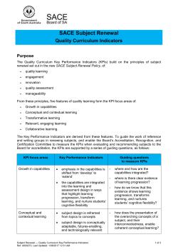 SACE Subject Renewal Quality Curriculum Indicators Purpose