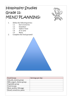 Hospitality Studies Grade 11: MENU PLANNING: Define the