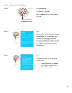 Module 1 Section 3 Legal and Policy Basis Slide 1 Music up and out