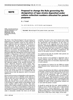 Proposal to change the Rule governing the culture collection