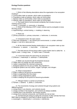 Ecology Practice questions Multiple Choice _____ 1. Which of the
