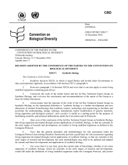 Synthetic biology - Convention on Biological Diversity (CBD)