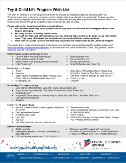Holiday Toy and Child Life Program Wish List