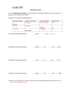 CLASS SET Chemistry Test For each multiple choice question, you