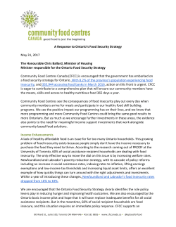 A Response to Ontario`s Food Security Strategy May 31, 2017 The