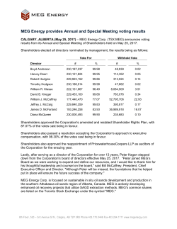 MEG Energy provides Annual and Special Meeting voting results