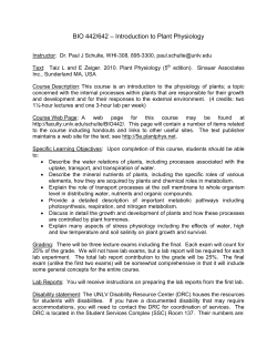 BIO 442/642 – Introduction to Plant Physiology