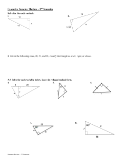 Geometry Semester Review &ndash; 2nd Semester Solve for the each