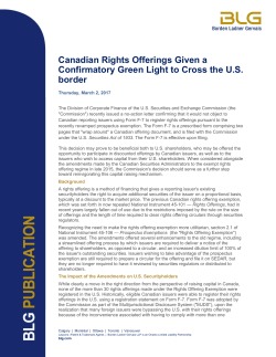 Canadian Rights Offerings Given a Confirmatory Green Light to