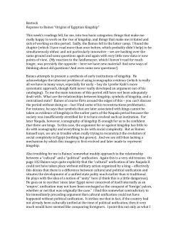 Bestock Reponse to Baines &ldquo;Origins of Egyptian Kingship&rdquo; This