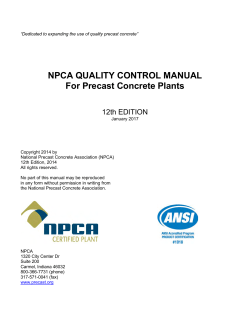 NPCA QUALITY CONTROL MANUAL For Precast Concrete Plants