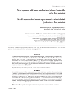 Effect of temperature on weight increase, survival