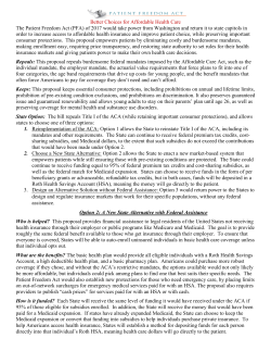 Better Choices for Affordable Health Care The Patient Freedom Act
