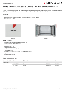 Model BD 400 | Incubators Classic.Line with gravity