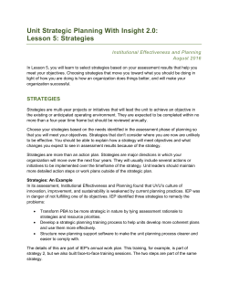Unit Strategic Planning With Insight 2.0: Lesson 5: Strategies
