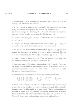 Lent 2016 ANALYSIS I &ndash; EXAMPLES 3 AZ 1. Suppose that f : R &rarr; R