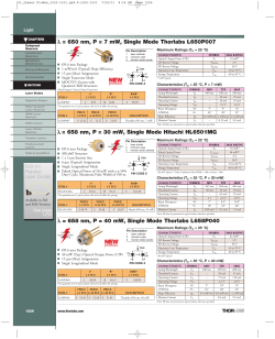 λ = 658 nm, P = 40 mW, Single Mode Thorlabs L658P040 λ = 658