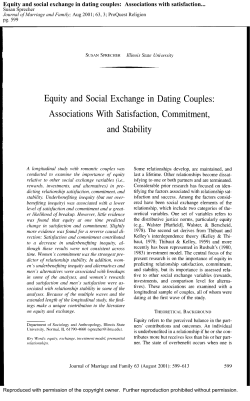 Equity and social exchange in dating couples: Associations with