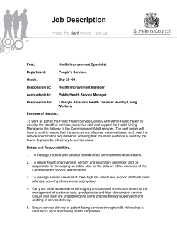 Post: Health Improvement Specialist Department: People`s Services