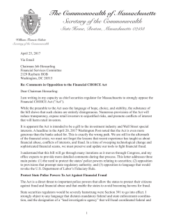 Secretary Galvin Blasts House Financial Services Financial CHOICE