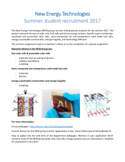 New Energy Technologies Summer student recruitment 2017