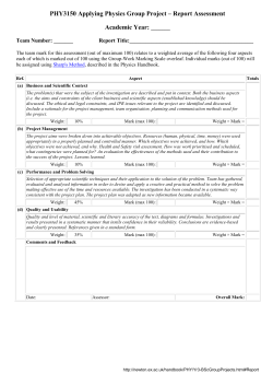 PHY3150 Applying Physics Group Project &ndash; Report Assessment