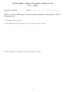 ACMS 60850: Applied Probability, Midterm Test Oct 7, 2015.
