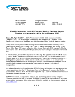 SCANA Corporation Holds 2017 Annual Meeting, Declares Regular