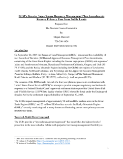 BLM`s Greater Sage-Grouse Resource Management Plan
