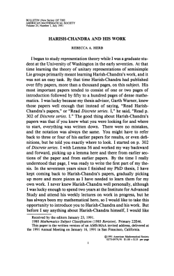 Harish-Chandra and His Work - American Mathematical Society