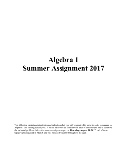 Algebra 1 Summer Assignment 2017