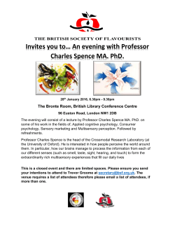 Invites you to&hellip; An evening with Professor Charles Spence MA. PhD.