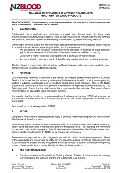 Managing Notification of Adverse Reactions to Fractionated Blood
