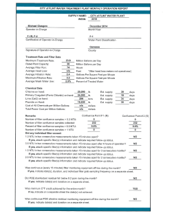 CITY of FLINT WATER TREATMENT PLANT MONTHLY