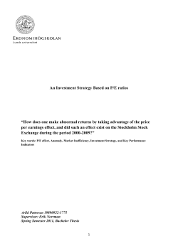 An Investment Strategy Based on P/E ratios &ldquo;How does one make