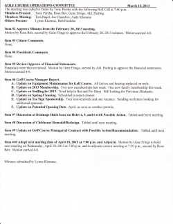 Item #9 Update on Golf Course Managerial Contract with Possible