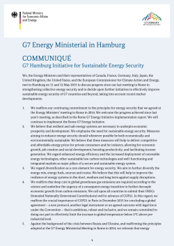 G7 Energy Ministerial in Hamburg COMMUNIQU&Eacute;