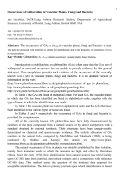 Occurrence of Gibberellins in Vascular Plants, Fungi and Bacteria, J