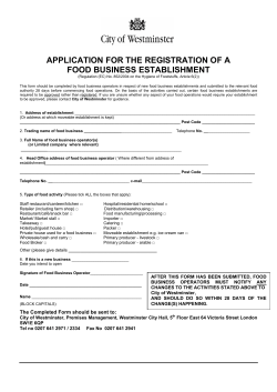 Model Application Form for the Registration of a Food Business