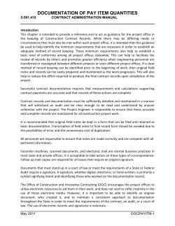 DOCUMENTATION OF PAY ITEM QUANTITIES