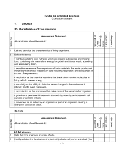 IGCSE Co-ordinated Sciences Curriculum content 1. BIOLOGY B1