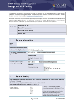 Application for Exempt and NLR Dealing - sahmri-pirl