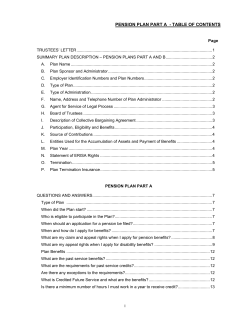 pension plan part a - table of contents